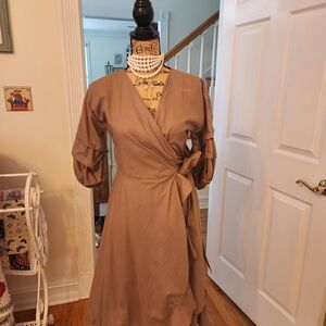 FAVLUX Mocha Long Sleeve Wrap Dress